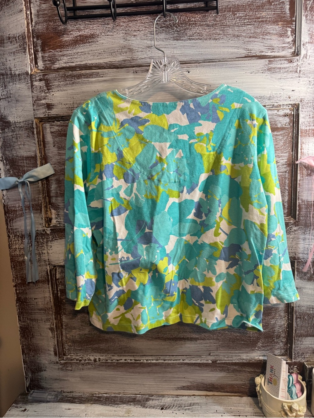 Ruby Rd. Turquoise, Lime & White Abstract Floral Top - Picture 4 of 4